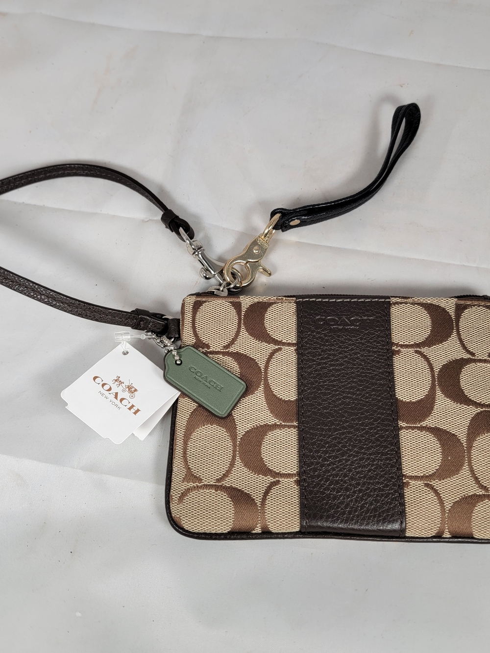 Coach Brown and Tan Signature Canvas Wristlet